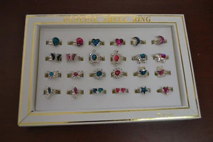 24 PCS ASSORT ABALONE SILVER PLATED FASHION ACCESSORY JEWELRY RING #R-81 - Bild 1 von 3