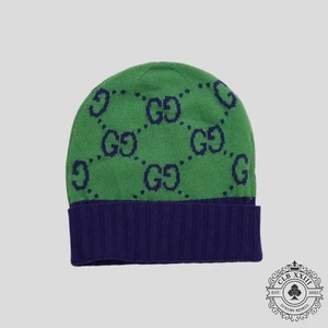 Gucci GG Knit Wool Beanie in Green/Blue - Picture 1 of 4