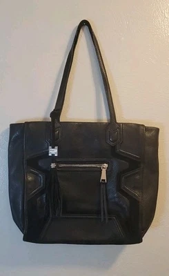 Bolsa tote de ombro grande AIMEE KESTENBERG preta com acabamento de camurça de couro - Imagem 1 de 4