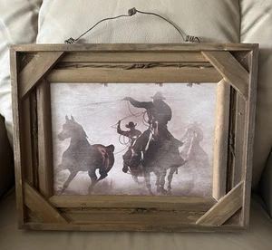 Rustic Barnwood Barbed Wire & Cowboys Silhouette Picture Frame - Picture 1 of 5