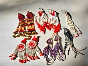 VTG-IROQUOIS-SENECA-NATIVE AMERICAN SEED BEAD-DANGLE EARRINGS REPAIR &  SINGLES - Picture 1 of 8