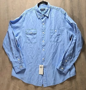 Polo Ralph Lauren Long Sleeve Button Up Double Pocket Linen Blue XL - Picture 1 of 7