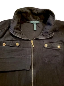 Chaqueta para mujer Lauren Ralph Lauren negra de algodón con cremallera XL botones dorados ecuestre - Imagen 1 de 11