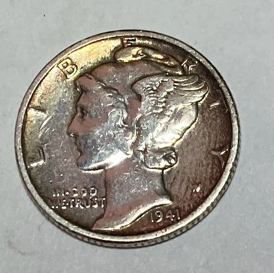 1941 Silver Mercury Dime - Toned - Nice Looking Coin-Silver going up so buy now - Image 1 of 3