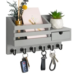 Key and Mail Holder for Wall Mail Organizer Wall Mount with 6 Hooks and Storage - Picture 1 of 7
