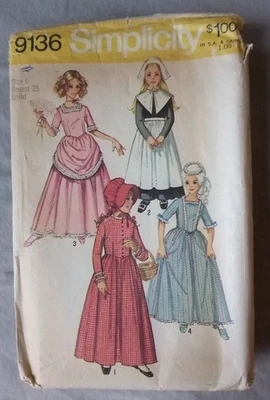 Vth Simplicity 9136 Girls 6 Prairie 18th Century Costume Sewing Pattern Dress - Image 1 of 4