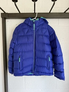 EUC LL Bean Kids Down Fleece Lined Hooded Jacket Coat M 10-12 Blue - Picture 1 of 15
