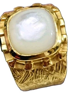 Julie Vos Ring Moonstone Gemstone & 24k Gold Plate Sz 6 with Jewelry Bag - Picture 1 of 6