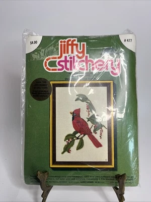 VTG Jiffy Stitchery Sunset Crewel Embroidery Kit Cardinal #477 ‘76 Grannycore - Image 1 of 4