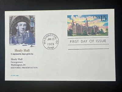 Historic Preservation Healy Hall 15c Postcard 1st Day Issue Fleetwood 1989 - Image 1 of 2