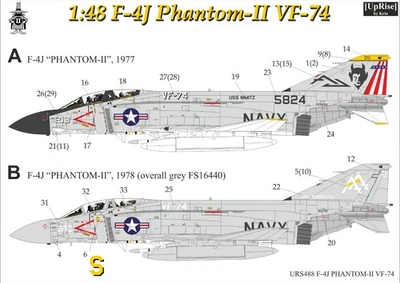 UpRise Decals URS488 - DECAL F-4J Phantom-II VF-74 1/48 - Image 1 of 4