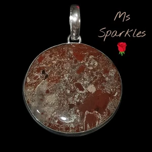 Large Ibis Jasper Gemstone Pendant 925 Sterling Silver- 5cm Long 4cm Wide - 4499 - Picture 1 of 8