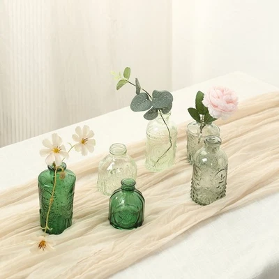 6 件混合绿色装饰玻璃花花瓶浮雕复古设计派对 — 第 1/4 张图片