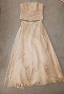 Two Piece Strapless Top With Skirt Gold Chiffon Size Large Vintage Aspeed - Picture 1 of 8