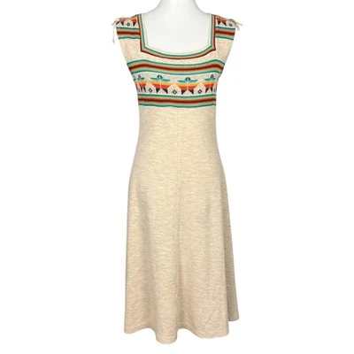 Vintage 70s Midi Dress Womens Medium Southwestern Fairy Hippie Western Star Knit - Image 1 of 4