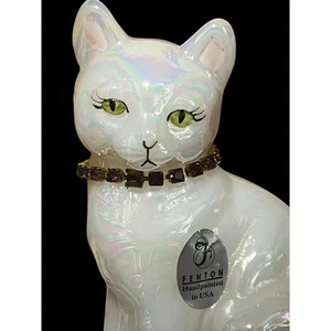 VTG Fenton Opalescent Calendar Cat Amethyst Collar Hand Painted Signed & Sticker - Picture 1 of 16
