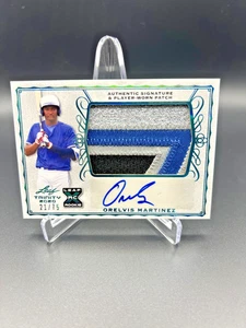 2020 Orelvis Martinez Leaf Trinity Rookie 3 color Patch Auto /75 Blue Jays - Picture 1 of 4