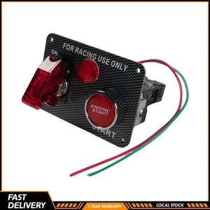 Carbon Ignition Switch Panel Engine Start Push Button LED 12V Fits Racing Cars - Picture 1 of 8