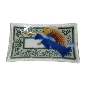 Christmas Heralding Angel Signed Peggy Karr Fused Glass Tray - Picture 1 of 5