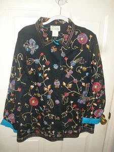 Women's Blazer L the Quacker Factory black w/floral design (T97) - Picture 1 of 3