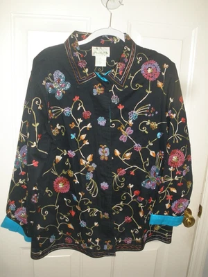 Women's Blazer L the Quacker Factory black w/floral design (T97) - Image 1 of 3