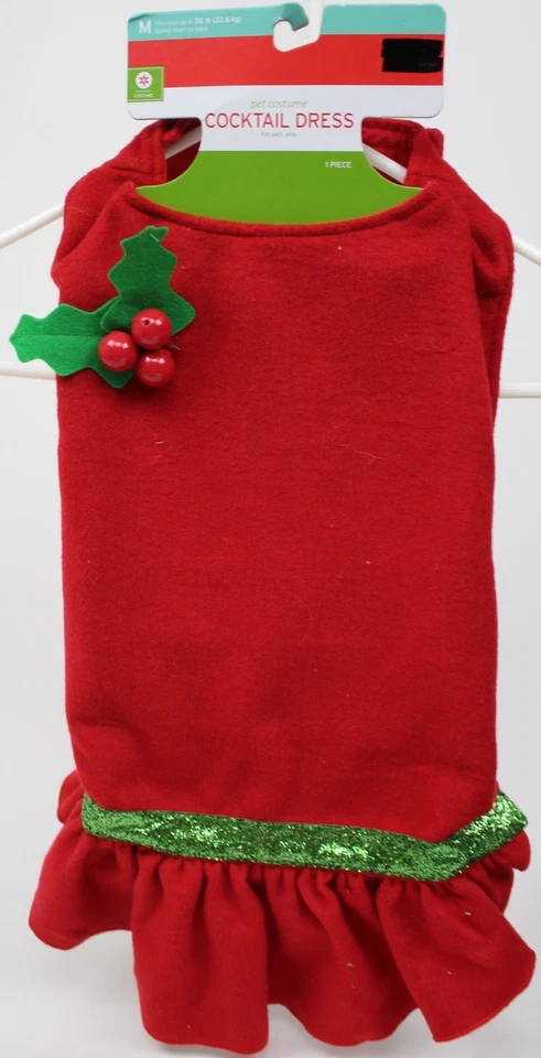 Dog Christmas Costume Cocktail Dress Pet M up to 50 Lbs Holly