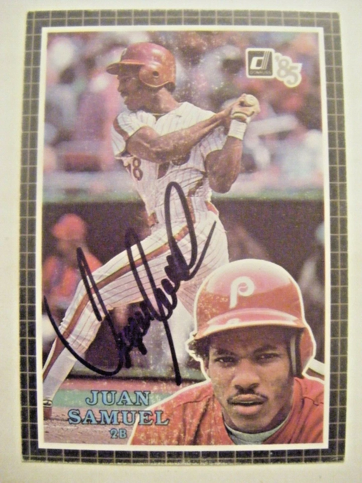 JUAN SAMUEL signed PHILLIES 1985 Donruss Jumbo ASG baseball card AUTO DODGERS 56 - Image 1 of 1