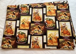Autumn Fall Placemats Rectangle Set Of 4 Pumpkins Leaves Cornucopia Squares - Picture 1 of 2