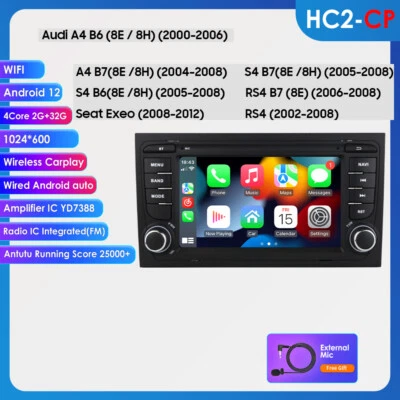 Unidad principal de radio GPS DAB+ Car Stereo 7" Android 12 para Audi A4 S4 B6 RS4 DAB+ Carplay Foto 1 de 4