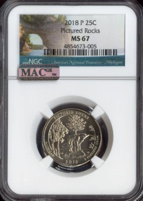2018-P Pictured Rocks Quarter NGC MS67 MAC Quality - Image 1 of 2