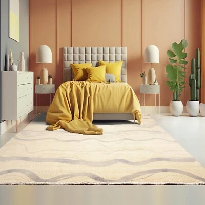 Alfombra moderna anudada a mano de 8' x 10' abstracta 100 % lana pila marfil Foto 1 de 4