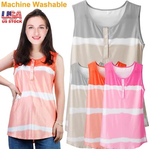 Womens Casual Loose Sleeveless T Shirt Solid V Neck Button Summer Tops Tank Top - Picture 1 of 24