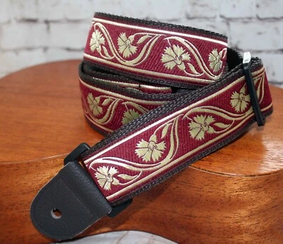 STRAPS FOR CHORDS Ukulele 1 1/2" (38mm)wide Uke strap - Burgundy & Gold Celtic Thistle