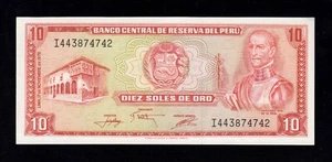 F.C. PERU , 10 SOLES DE ORO 1976 , S/C- ( AUNC ) , MARCA EN PICO , P.112 . - Imagen 1 de 2