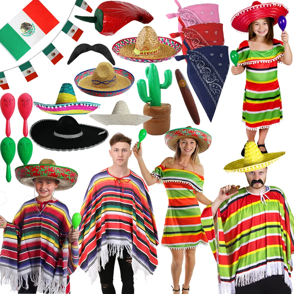 LOTE DE TRAJES DE DISFRACES MEXICANOS SOMBRERO PONCHO FIESTA CIGARROS DISFRACES MEXICANOS Foto 1 de 1