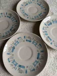 VTG Set Of 4 Royal China BLUE HEAVEN Saucers Plates Only Atomic MCM Retro USA - Picture 1 of 11