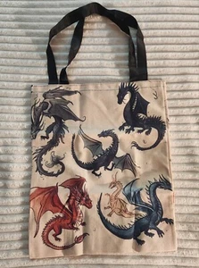 Dragons Fantasy Womens Accessories Gift Tote Bag Burlap Red Gren Blue Black - Picture 1 of 2