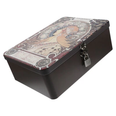 Large Lockable Tin Tinplate Storage Box Sturdy Material Metal Gift - Image 1 of 4