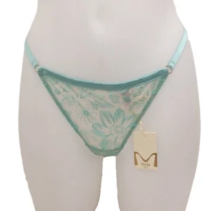 Myla Women's Thong Size S Mint Floral Embroidered Ring Accent Semi Sheer New* F1 - Picture 1 of 10