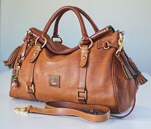 Dooney & Bourke MD/LG NATURAL FLORENTINE LEATHER SATCHEL handbag PURSE CROSSBODY