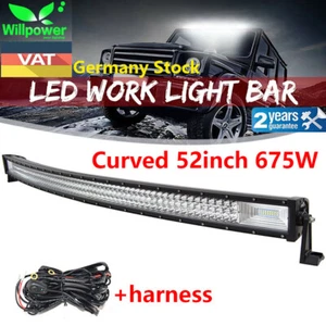 52" 675W Curved LED Light Bar Work Lights Car Offroad + Harness - Picture 1 of 9