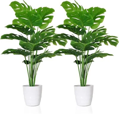 2Pcs 75cm Artificial Tropical Palm Tree Fake Plant in Pot Indoor Home Decors  - Image 1 of 4