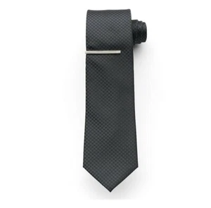 15-139 NWT Men's APT. 9 Check Necktie with Tie Bar Black - Picture 1 of 1