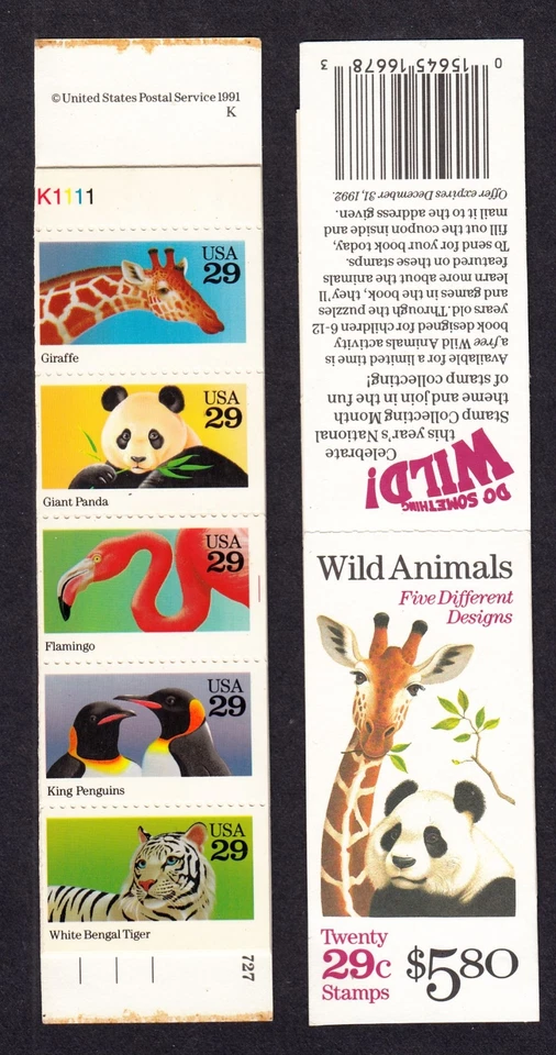 1992 Wild Animals  BK202  (4 panes Sc 2709a)  plate number K1111 fresh MNH - Image 1 of 1