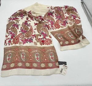 NWT. Women's Rectangle Paisley Scarf Polyester 13x60 Red Floral Earth Tone - Picture 1 of 3