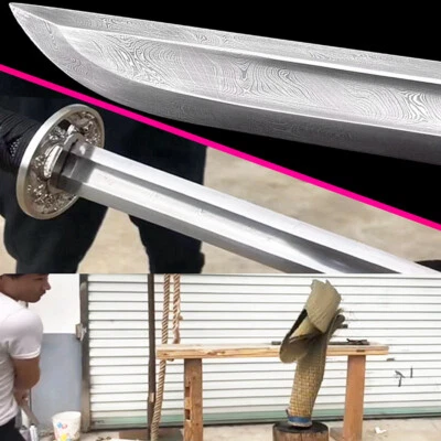 Único Cuchillo Sable Ninja de Acero Damasco Afilado Doble Borde Espada Japonesa Katana Foto 1 de 4