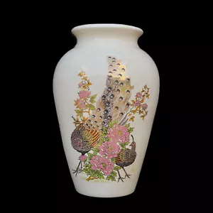 Vintage Chinese Porcelain Peacock Floral Motif Flared Vase - Picture 1 of 7