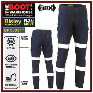 Bisley BPC6334T Workwear FLEX &MOVE Hi-Vis Taped Stretch Cargo Cuffed Work Pants - Picture 1 of 12