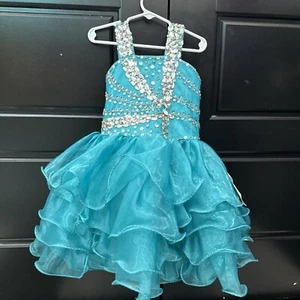 Turquesa Estrás Niñas Pequeñas Cupcake Concurso Vestido Brillo - Imagen 1 de 6
