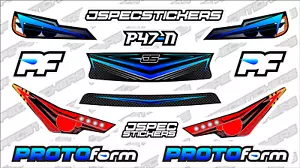 CUSTOM RC BODY HEADLIGHT GRILL STICKER DECAL SET PROTOFORM P47-N 1/10 BLUE BLEND - Foto 1 di 3